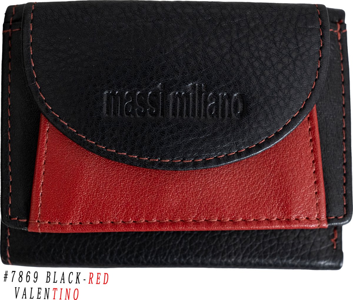 Massi Miliano Portemonnee (klein) Unisex Nappa Leer Zwart/Rood - ( MMRS-7869-6) -