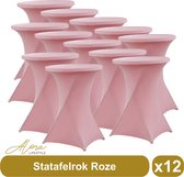 Statafelrok roze 80 cm per 12 - partytafel - Alora tafelrok voor statafel - Statafelhoes - Bruiloft - Cocktailparty - Stretch Rok - Set van 12