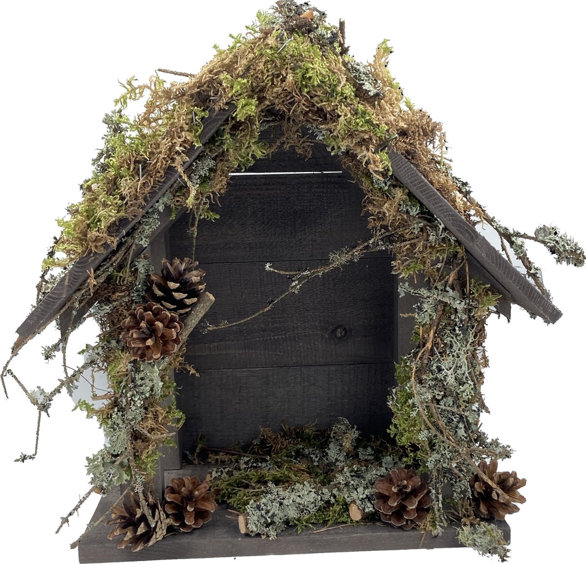 GARDEN SPIRIT Uniek prachtig handgemaakte Kerststal 22 x 36 x 36 cm met mos