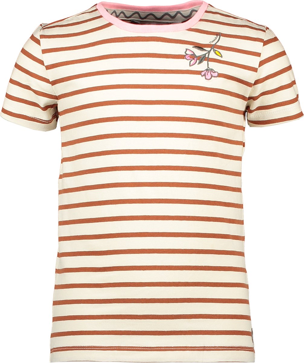 Moodstreet shirt gebroken wit / toffee gestreept voor meisjes, maat 86/92