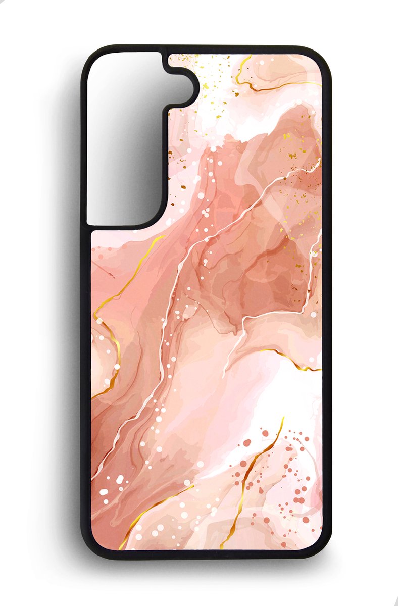 Ako Design Samsung Galaxy S22 hoesje - Marmer - roze goud - Hoogglans - TPU Rubber telefoonhoesje - hard backcover