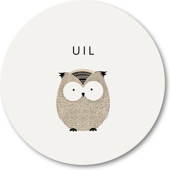 Hibou mignon - Cercle mural Forex 60cm | Cercle mural pour l'intérieur - Besteposter - Minimaliste - Animaux - Enfants - Crèche