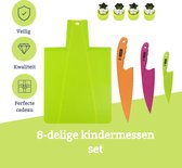 Kindermessen set – 8 Delig - Kindvriendelijke messen – Messenset voor kinderen – Kindermes - Gekleurde kindermessen - Koken met kinderen - Kindermessen set met snijplank – Uitsteekvormpjes