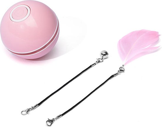 balle chat interactive auto-roulante-jouet pour chat plume-cloche-usb rechargeable-chaton-ROSE