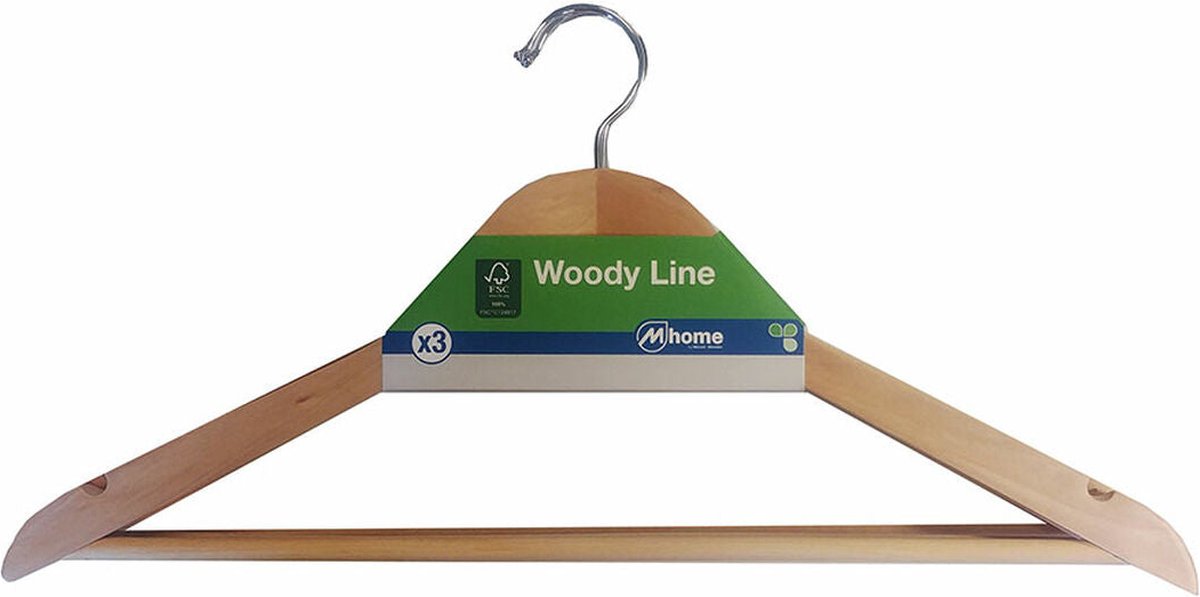 Kledinghangers Mondex Pak Ecologisch Natuurlijk Hout 3 Stuks (43 x 22,5 cm)