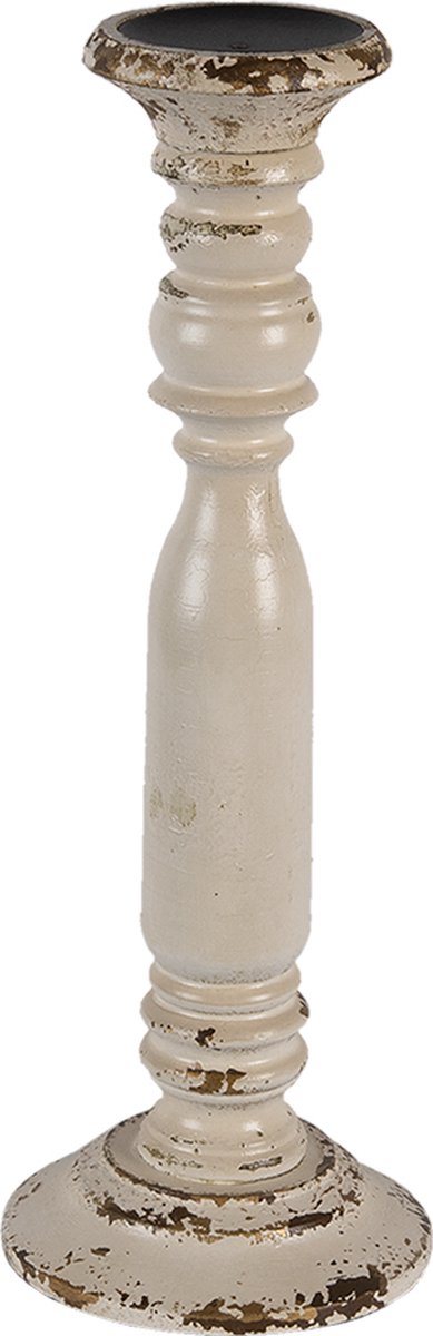 Clayre & Eef Kandelaar Ø 15*42 cm Wit Hout Kaarsenstandaard Kaarsenhouder