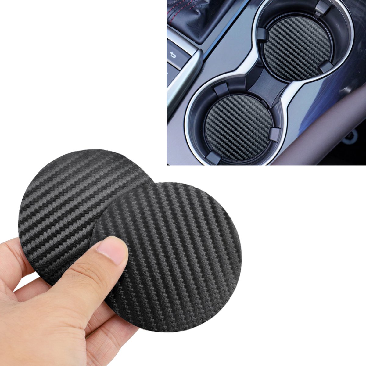 Set van 2 Bekerhouder Inleggers - Carbon Look - Geschikt voor alle automerken/ universeel - Carbon Bekerhouders Onderzetters - Auto Accessoires