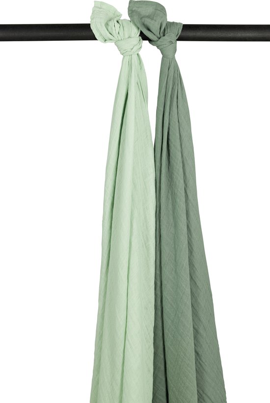 Meyco Baby Uni swaddle - 2-pack - pre-washed hydrofiel - soft green/forest green - 120x120cm