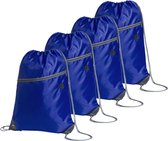 Sport gymtas/rugtas - 4x - blauw - 34 x 44 cm - polyester - met rijgkoord en voorvakje