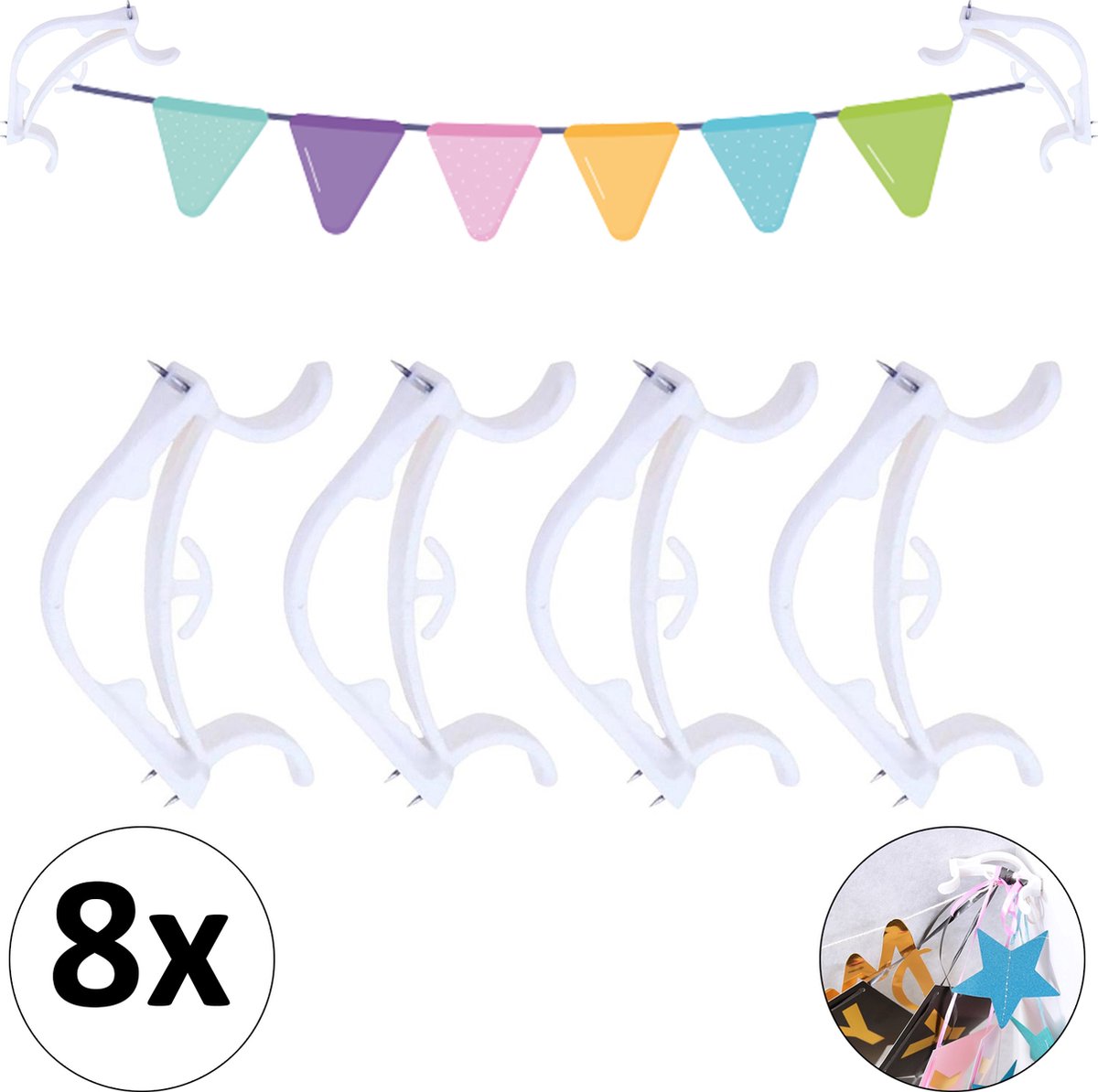 Slingerklemmen Voor Slingers Ophangen - Verjaardag Versiering - Hoekklemmen - 8 Stuks