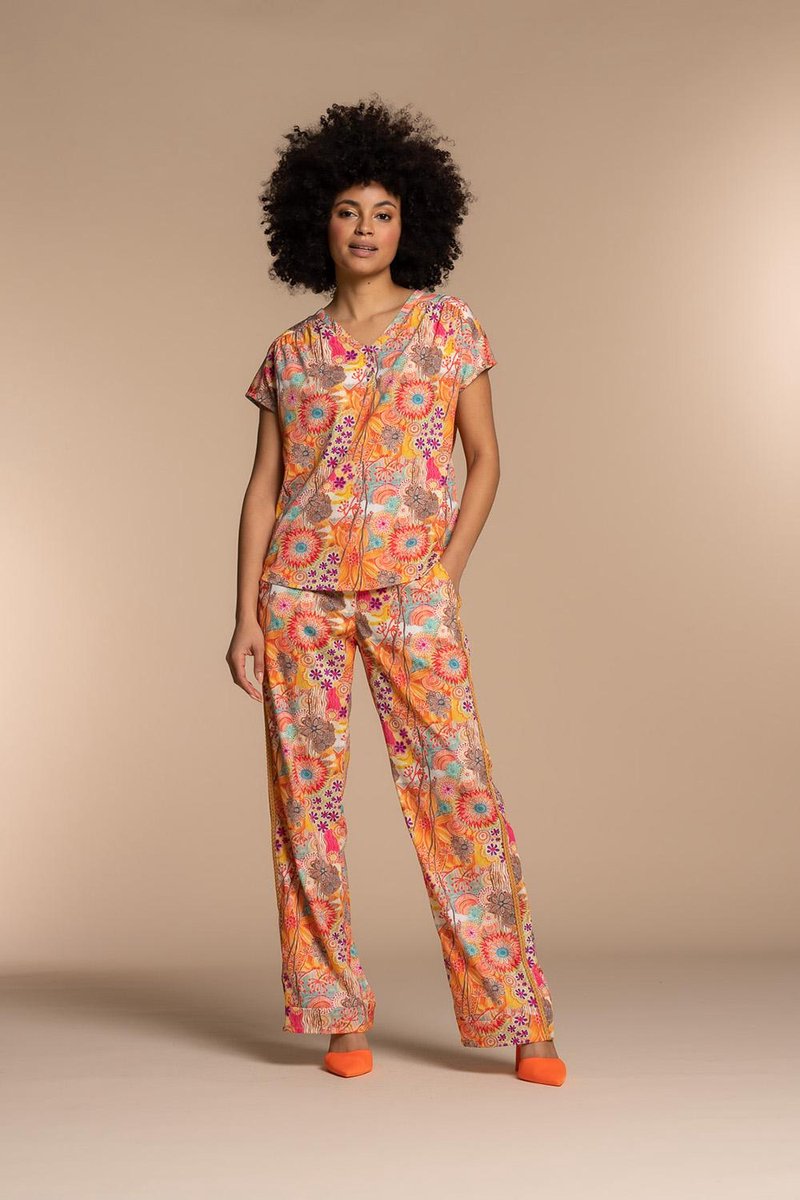 Geisha Broek Pantalon Multicolor Flower Print 31102 81 Orange/pink Multi  Dames Maat - S | bol.com