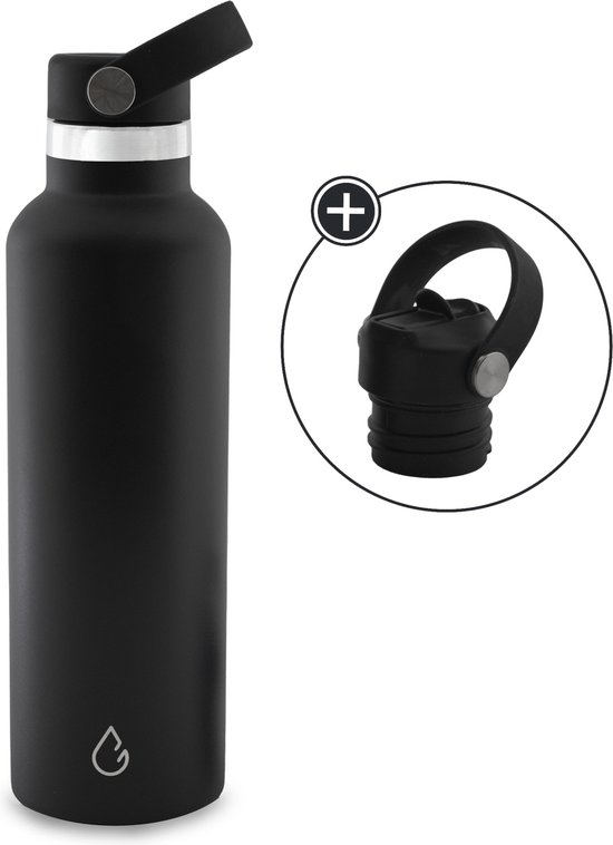 GO eco bouteille d'eau en acier inoxydable noir 710 ml - bouchon  supplémentaire avec... | bol.com