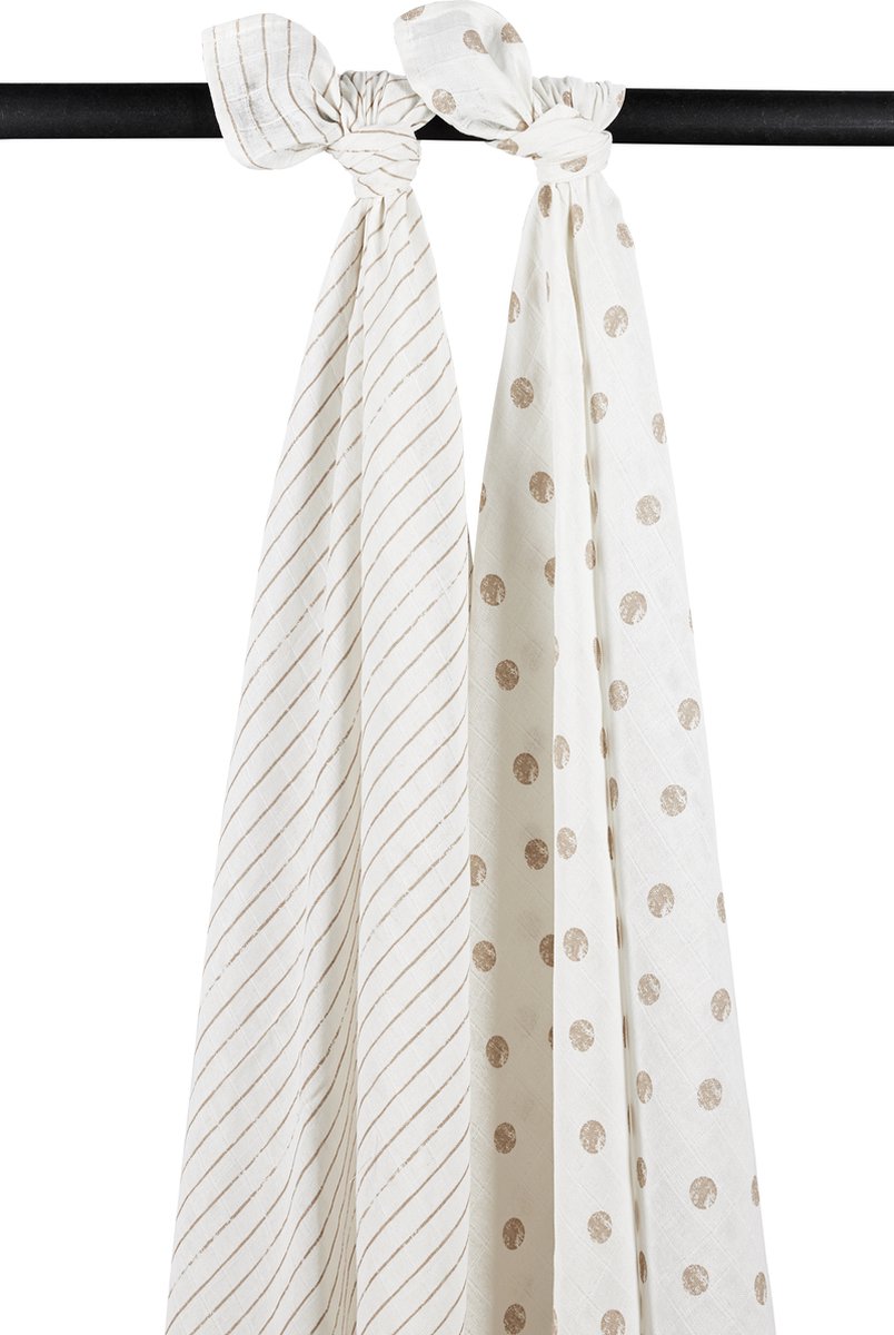Goedkoopste Meyco Baby Dot Stripe swaddle - 2-pack - hydrofiel - sand - 120x120cm