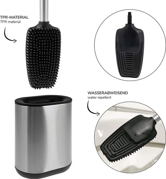Zack LINEA set portascopino WC con porta rotolo, acciaio inox levigato