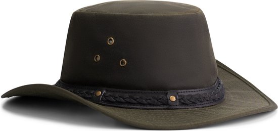 MGO Harper Hoed Gewaxt katoen - Jagershoed - Cowboy hoed - Olijfgroen - Maat XL