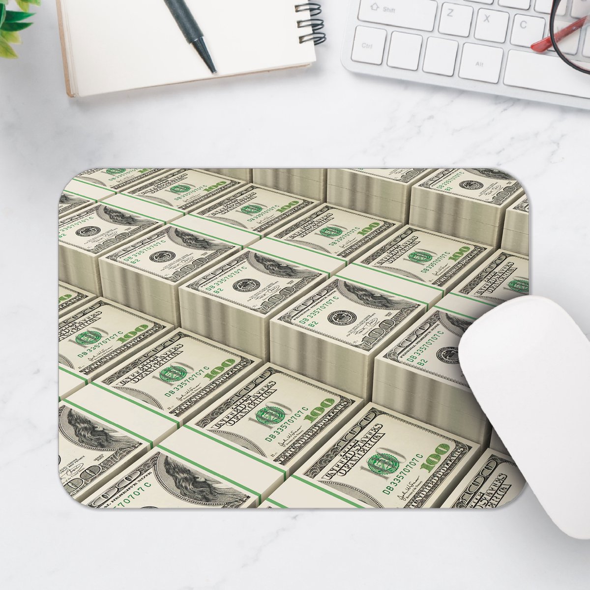 Muismat - Perfecte Rij Geld op Stapels - 25x18 cm - 2 mm Dik - Muismat van Vinyl