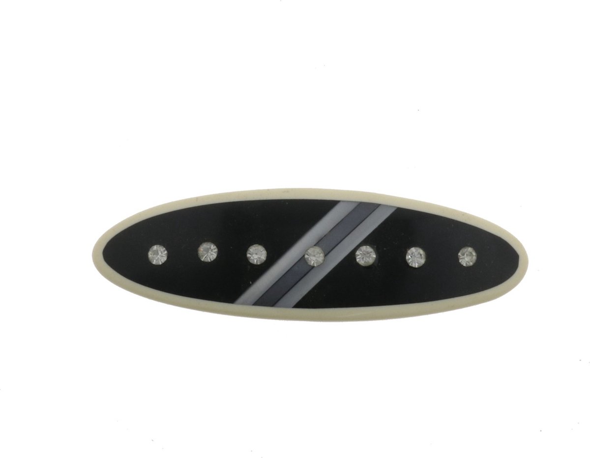 Behave - Haarspeld - Retro - Zwart - Wit - Ovaal met steentjes - 9 cm