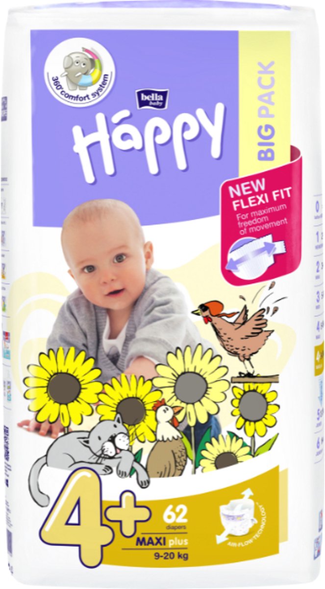 Goedkoopste Bella Baby Happy Luiers Maat 4 Maxi Plus 9-20 kg (62 stuks), vochtindicator, Flexi Fit, premium kwaliteit luiers