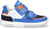 Braqeez 423352-523 Jongens Lage Sneakers - Wit/Blauw/Oranje - Leer - Klittenband
