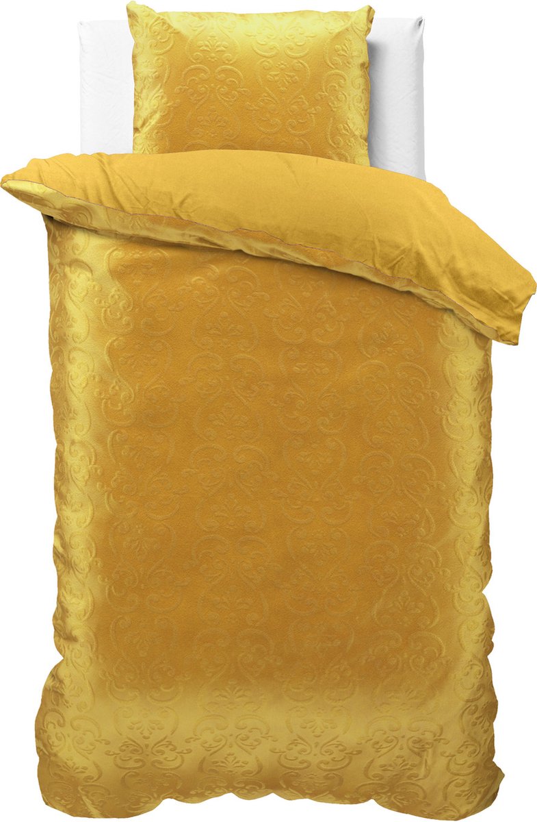 Fluweel zachte velvet dekbedovertrek embossed goud - eenpersoons (140x200/220) - luxe uitstraling - handige drukknopsluiting