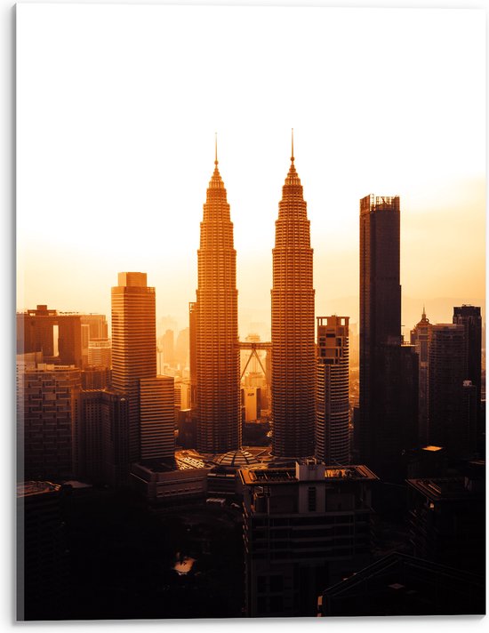 Acrylglas - Twin Tower met Zonsondergang - Maleisië - 30x40 cm Foto op Acrylglas (Wanddecoratie op Acrylaat)