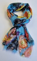 Sjaal met een mix van bloemen in 6 kleuren 30% zijde met 70% viscose