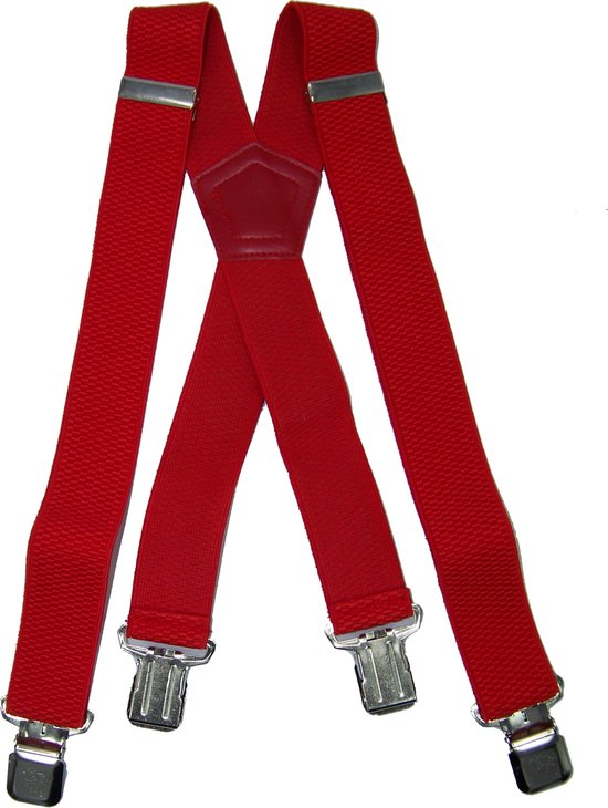 Rode bretels met 4 stalen clips - Merkloos