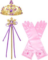 Het Betere Merk - Prinsessen Speelgoed - Prinses Kroon (Tiara) - Toverstaf - Prinsessen Handschoenen - Paars - Goud