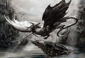 Fotobehang - Vlies Behang - Alchemy: Yggdrasill's Precious - Dragon - Draak - 312 x 219 cm