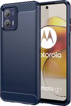 Motorola Moto G73 Hoesje - MobyDefend TPU Gelcase - Geborsteld Metaal + Carbonlook - Blauw - GSM Hoesje - Telefoonhoesje Geschikt Voor Motorola Moto G73