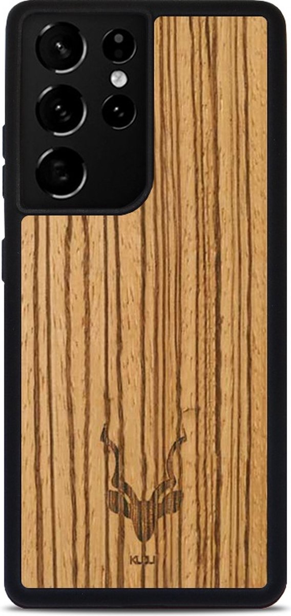 Kudu Samsung Galaxy A53 hoesje case - Houten backcover - Handgemaakt en afgewerkt met duurzaam TPU - Zebrano - Zwart