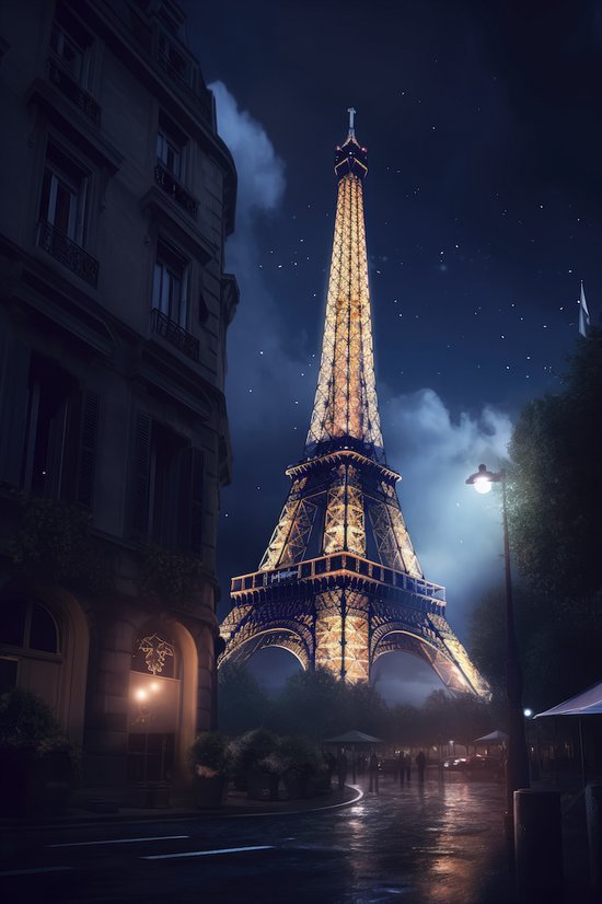 Parijs Poster - Poster Eiffeltoren - Straatzicht - Stadposter - Frankrijk poster - Abstract Portret - 61x91cm - Geschikt om in te lijsten