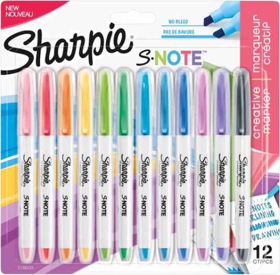 Sharpie S-Note creatieve kleurenmarkers | Markeerstift om mee te schrijven, tekenen en meer | Diverse pastelkleuren | Beitelpunt | 12 stuks - Sharpie