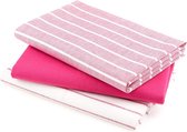 Set van 3 theedoeken/keukendoeken van 100% katoen in roze met hanger | Öko-Tex Standard | andere kleuren verkrijgbaar | 50x70 cm | sterk met 200g/m2 (roze)