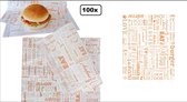 100x Vetvrij papier vellen 28cm x 34cm delicious oranje - Snack food festival thema feest Koningsdag hamburger wraps belegde broodjes