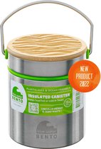 Blue Water Bento - Insulated Canister - 355ml. - Plasticvrij RVS - bamboo design deksel - Lunchbox voor warm en koud voedsel