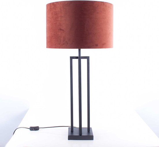 Tafellamp vierkant met velours kap Roma | 1 lichts | koper / zwart / goud | metaal / stof | Ø 40 cm | 79 cm hoog | tafellamp | modern / sfeervol / klassiek design