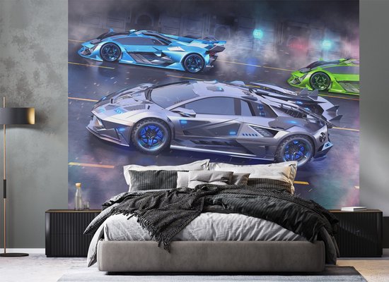 Walltastic - Fotobehang - Neon Supercars - Auto's - 305x244cm - 6 panelen - walltastic