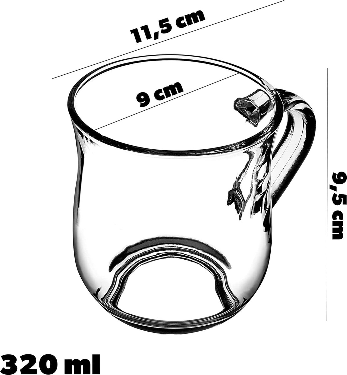 KADAX Theeglazen Set Van 6 | 320 Ml Dik Glas Met Handvat | Voor Warme & Koude Dranken | Abia Design