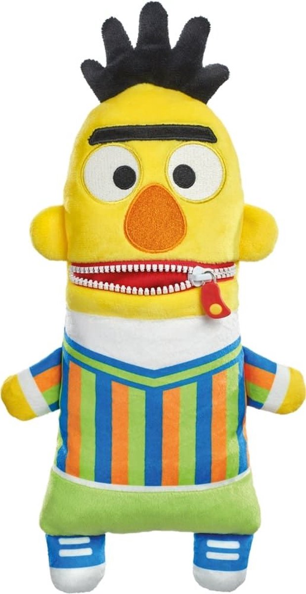 Schmidt Spiele Zorgenvriendje Bert – Zachte Pluche Knuffel uit Sesamstraat met Ritssluiting-Mond om Zorgen op te Eten – Meerkleurig Knuffeldier voor Kinderen – Emotionele Ondersteuning en Troostvriend – Officiële Licentie – Perfect als Slaapknuffel