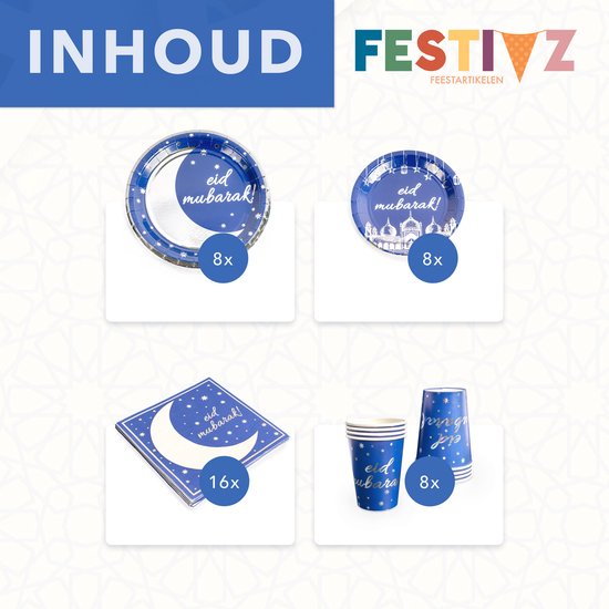 Festivz Ramadan Eid Wegwerp Servies Set - Blue Silver - Verjaardag -  Ramadan Decoratie... | bol.com