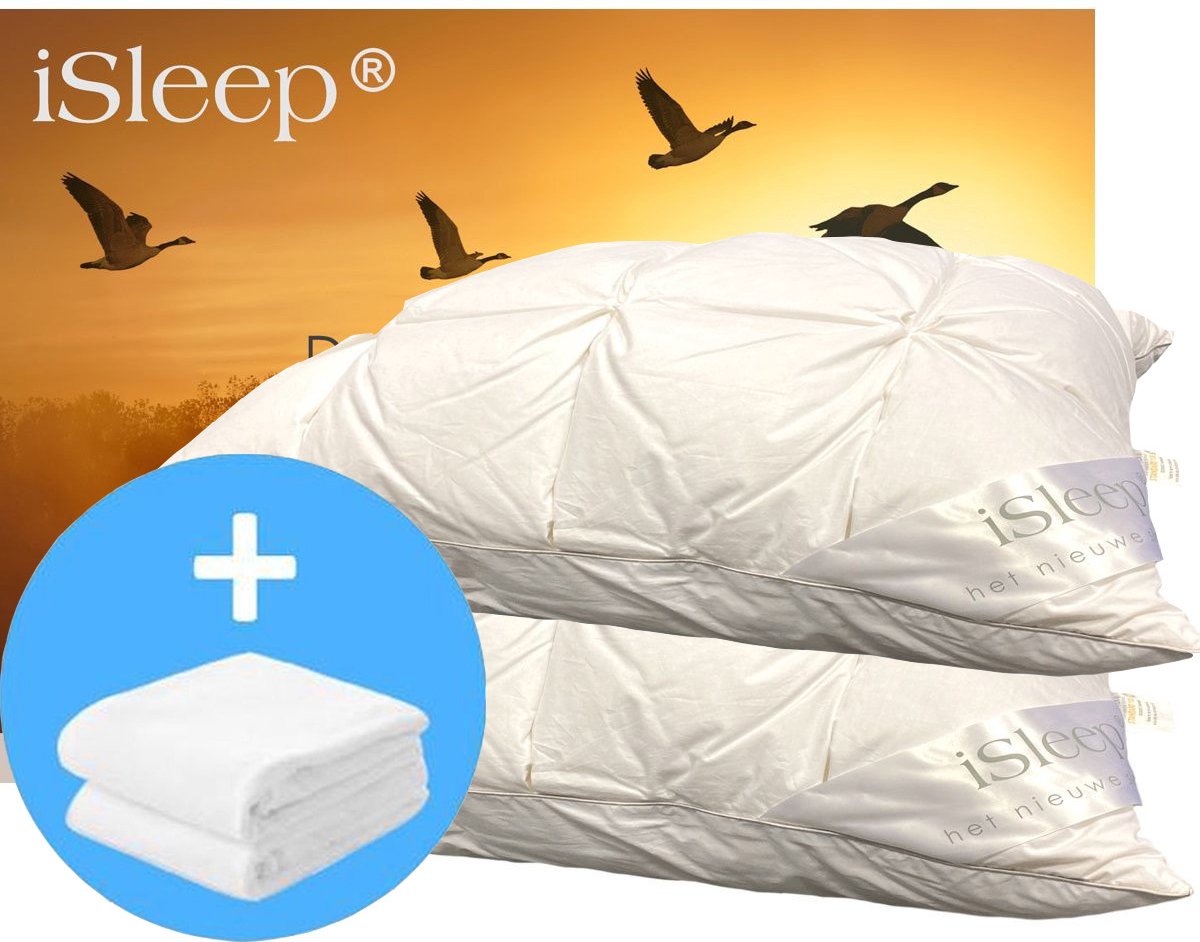 iSleep DownUnder Hoofdkussen Medium Set - (2 Kussens + 2 Moltonslopen) - 60x70cm