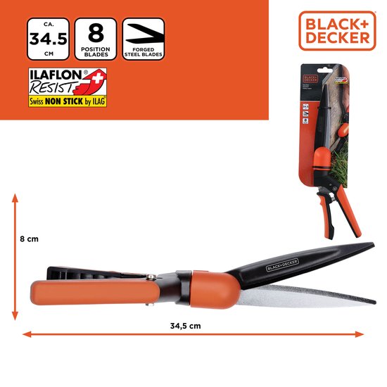 BLACK+DECKER Grasschaar - Grastrimmer 34,5CM - Anti-Kleef Snijbladen - Ilaflon Resist en Swiss Non-Stick - Gesmeden Stalen Blad - Zwart/Oranje van Merkloos	 — afbeelding 2