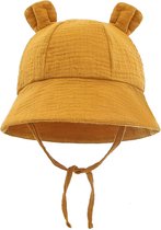 GoudenGracht - Chapeau de soleil bébé - Chapeau Bébé - Chapeau de soleil enfant - Moutarde - Oreilles d'ours - 3 à 18 mois