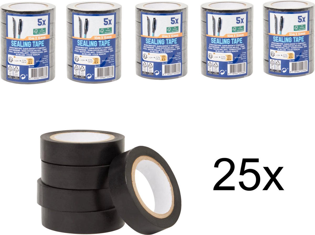 25 Stuks | Isolatietape | 10m x 15mm | Afdichtingstape | Sealing tape