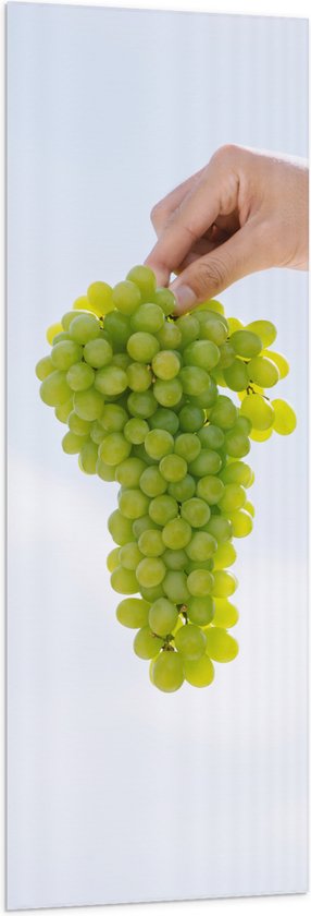 Vlag - Tros Verse Groene Druiven in Mensenhand - 50x150 cm Foto op Polyester Vlag