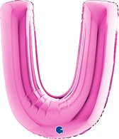 Folieballon 100cm letter U - fuchsia roze