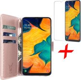 Hoesje geschikt voor Samsung Galaxy A30 - Screen Protector GlassGuard - Book Case Leer Pasjeshouder Rosegoud & Screenprotector