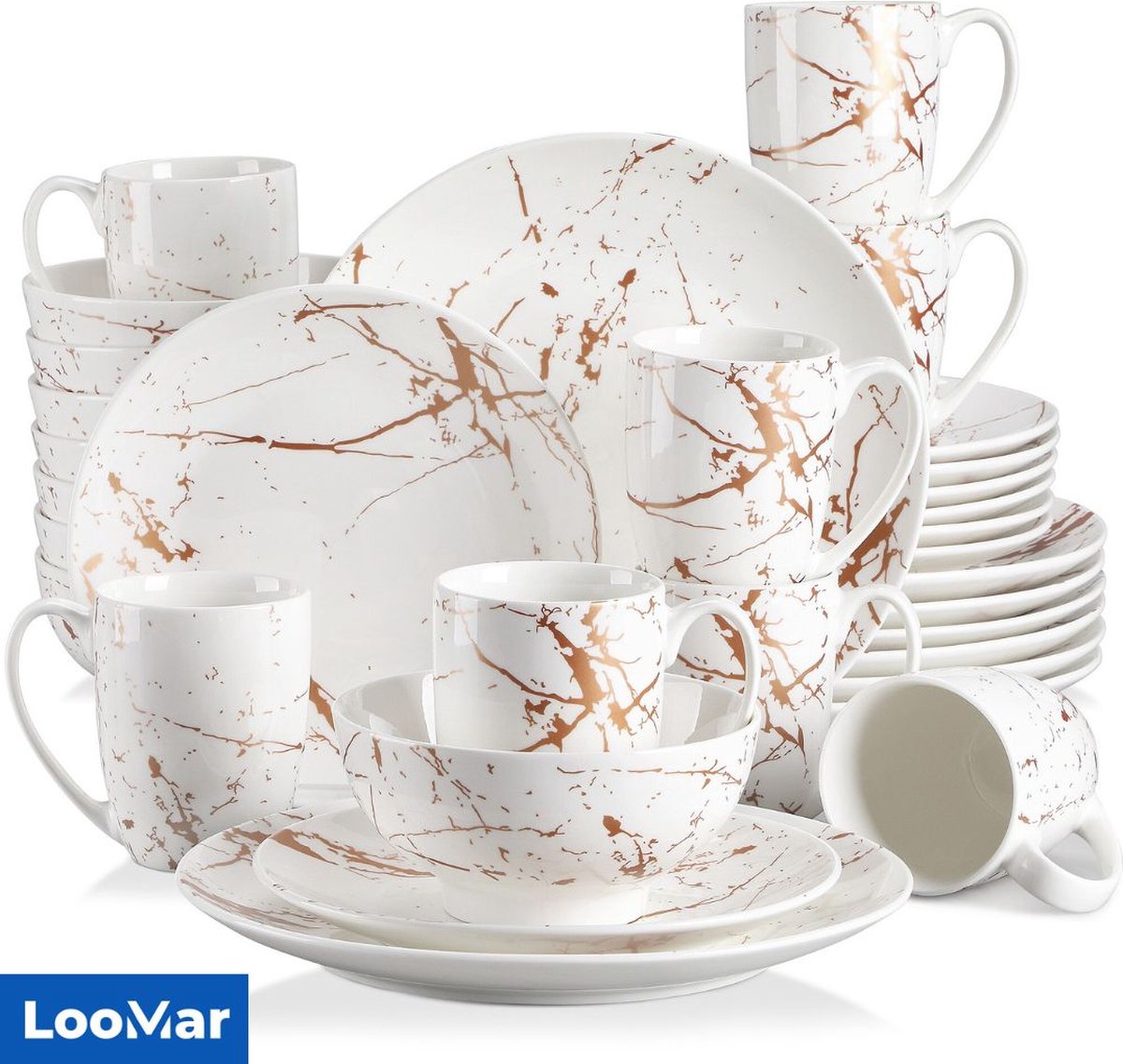 Ensemble de vaisselle de Luxe LooMar - 16 pièces - 4 personnes - Porcelaine  - Ensemble