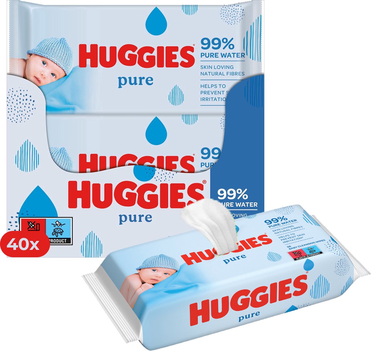 Goedkoopste Huggies billendoekjes - Pure 99 water - 40 x 56 stuks - 2040 doekjes - voordeelverpakking